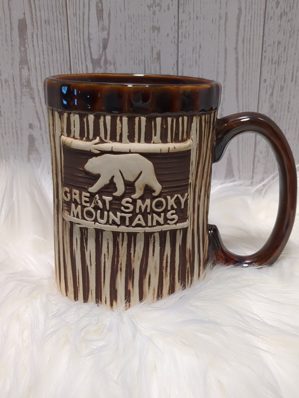 Great Smoky Mountains Brown Bear Ceramic Drip Glaze Mug